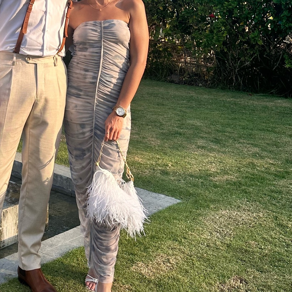 Zara Gray Strapless Ruched Dress